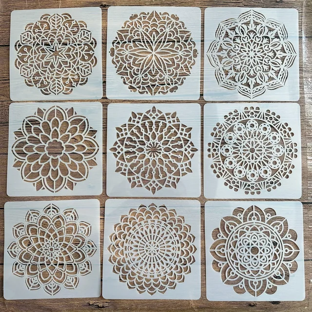 9 sztuk/zestaw 15*15cm formy DIY szablony dekoracja wnętrz szablon rysunku laserowe cięcie szablon ścienny malowanie mandala szablony
