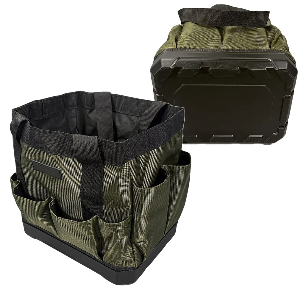 Portable Tool Bucket Oxford Tool Bag For Workshop Reinforced Plastic Base Multiple Pockets Built-in Compartments