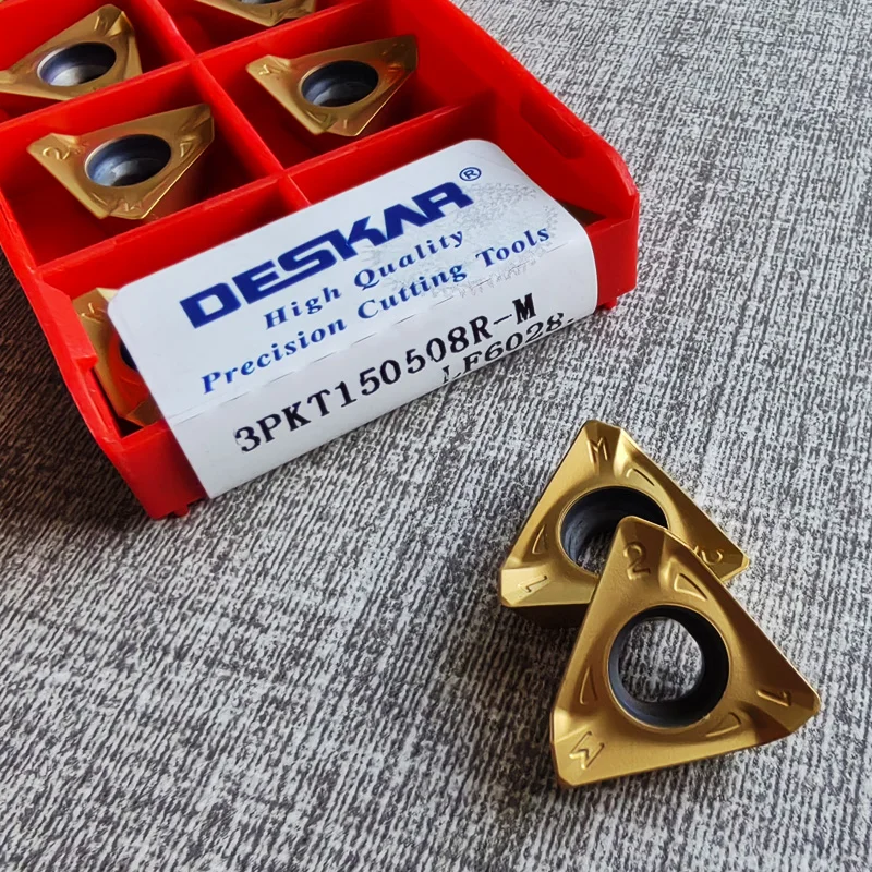 

DESKAR 3PKT 3PKT100408R-M 3PKT150508R-M LF6028 CNC Carbide Milling Inserts with three helical cutting edges for 90° shoulders