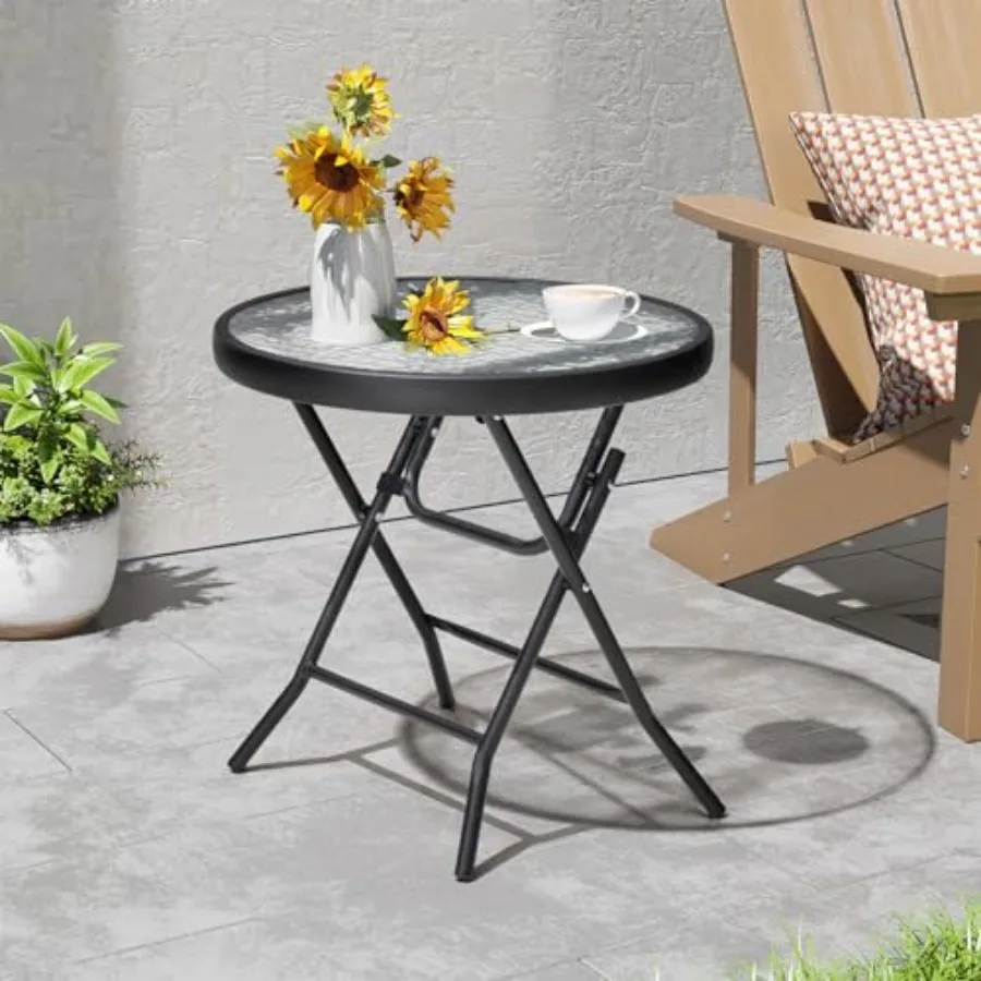 

Складной приставной столик с закаленным стеклом, 18 дюймов, для улицы, маленький стеклянный столик для патио, веранды, двора, балкона, террасы