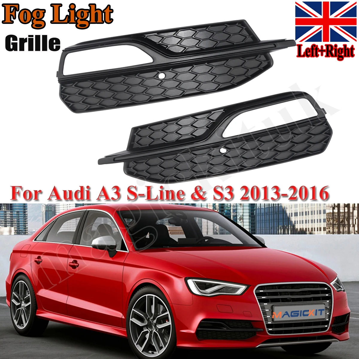 Magickit Front Bumper Fog Light Bezel Racing Grills Fog Lamp Grille Frame Cover For Audi A3 S-Line S3 8V 2013-2016 8V3807682L