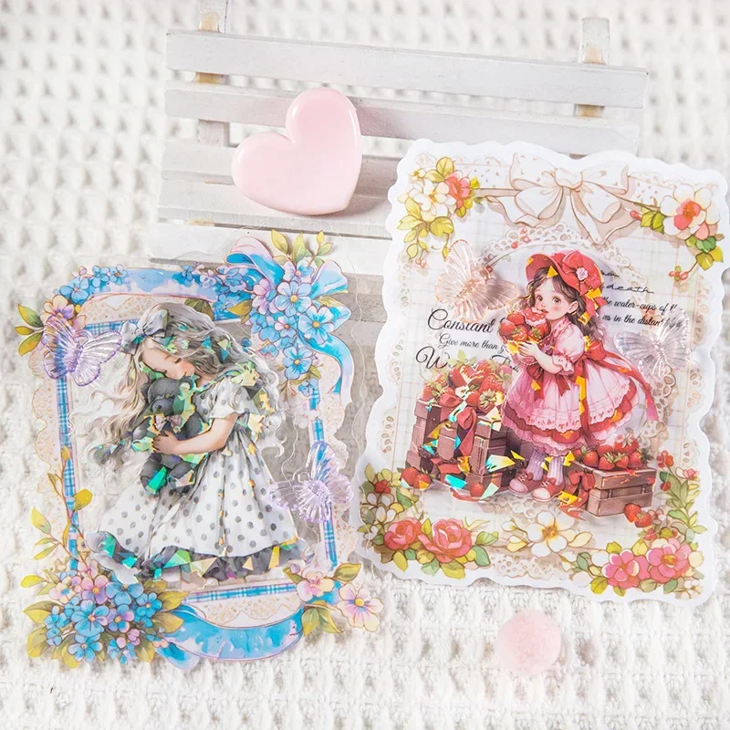 10er-Pack Niedliche Mädchen-Materialaufkleber Erdbeer-Sweetheart-Charakter-Sticker Dekorative Scrapbook-Zubehörteile 138*90mm