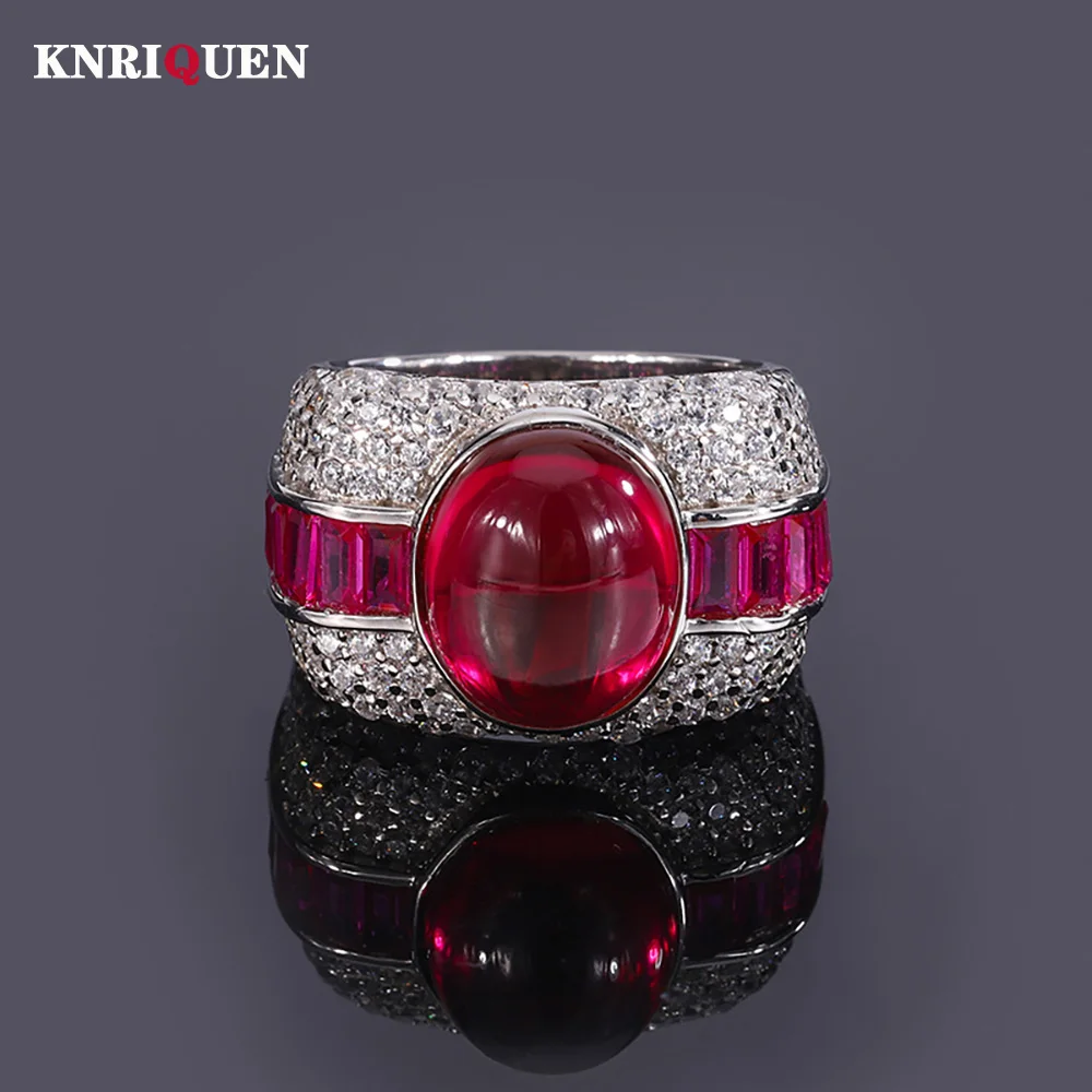 

Luxury Retro 925 Sterling Silver10*12mm Blood Ruby Rings for Women Gemstone Wedding Cocktail Party Fine Jewelry Anniversary Gift