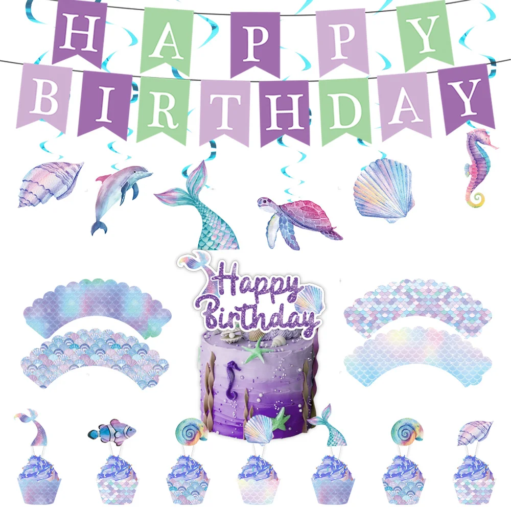 

Mermaid Themed Birthday Party Supplies Paper Plate Tablecloth Napkin Party Show