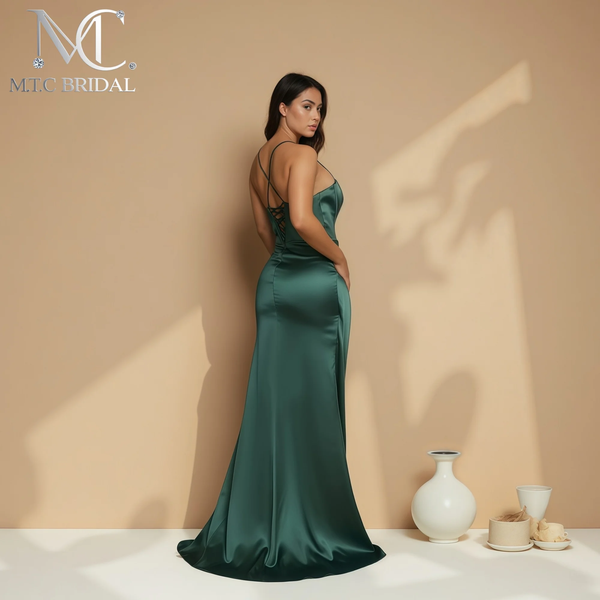 2026 Wholesale Green Bridesmaid Dresses Backless Mermaid Spaghetti Straps Long Satin Maids Of Honor Gowns For Wedding Party