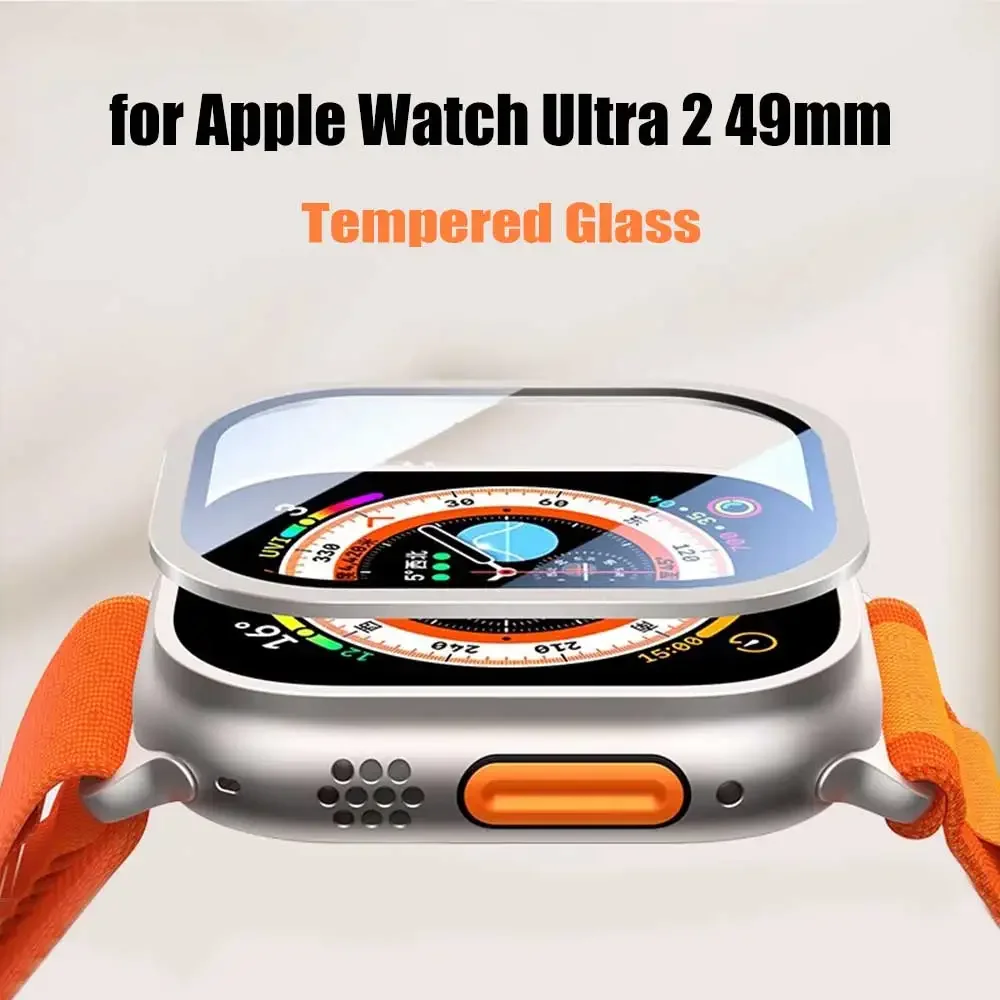 Gehärtetes Glas für Apple Watch Ultra 2 49 mm, Displayschutzfolie, Metallrahmen, kratzfest, für IWatch Series Ultra 49 mm Zubehör
