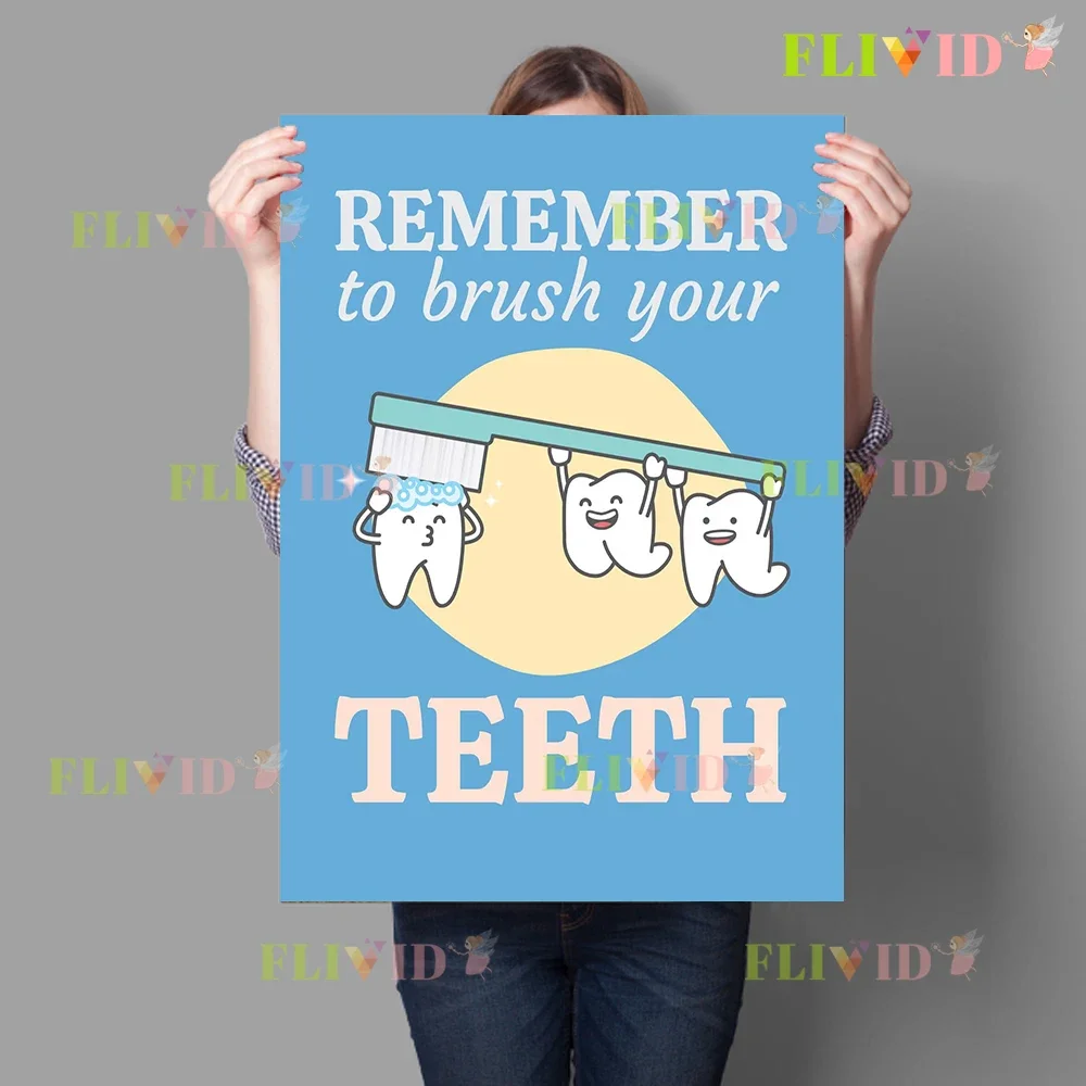 Humorous Oral Care Poster Set,Cute Dental Motivation Art Prints, Kids Dental Hygiene Wall Art,Vintage Style Dental Canvas Print