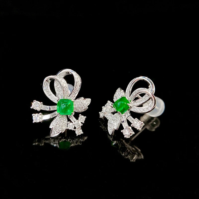 KUGG 100% 18K White Gold Earrings Luxury Diamond Jewelry Natural Emerald Romantic Style Gemstone Earrings for Women Wedding