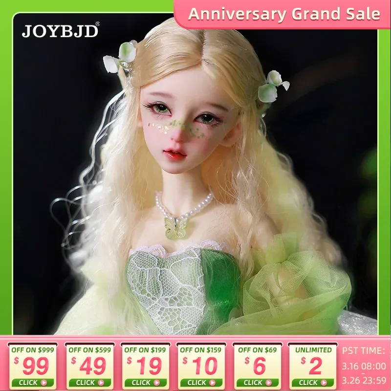 JOYBJD Mumu 1/4 Bjd Doll Spring Forest Green Elf Lively Princess Irregularity Layered Strapless Dress  Ball Jointed Doll