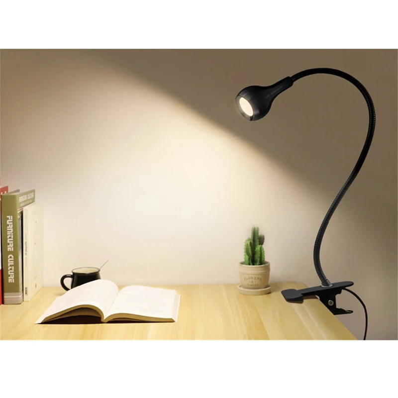 USB LED Reading Lamp Table Lamp Flexible Desk Night Light Clip-on Student Study Lights Bedside Indoor Room Lighting With Switch