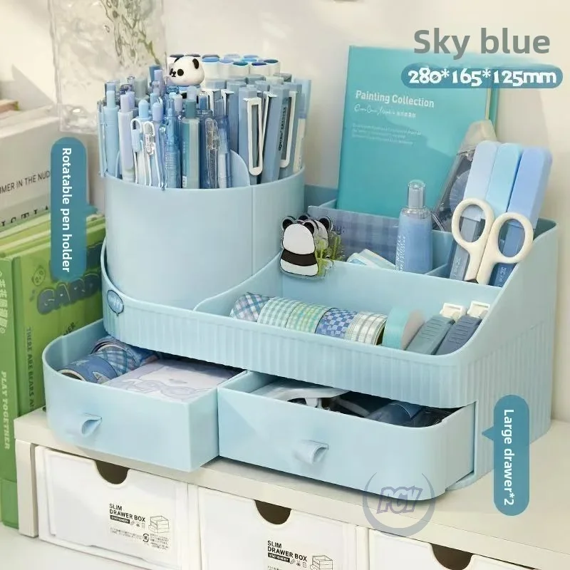 Multifunctional Rotating Desk Cosmetics Organizer with Large Drawer Storage 360° Spinning Shelve Large-capacity Storage for Home 3