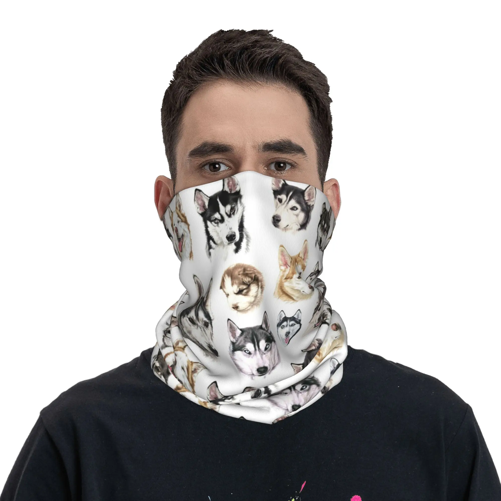 

Husky Dog collage Bandana Neck Gaiter Printed Mask Scarf Headband Riding for Men Women Adult All Season