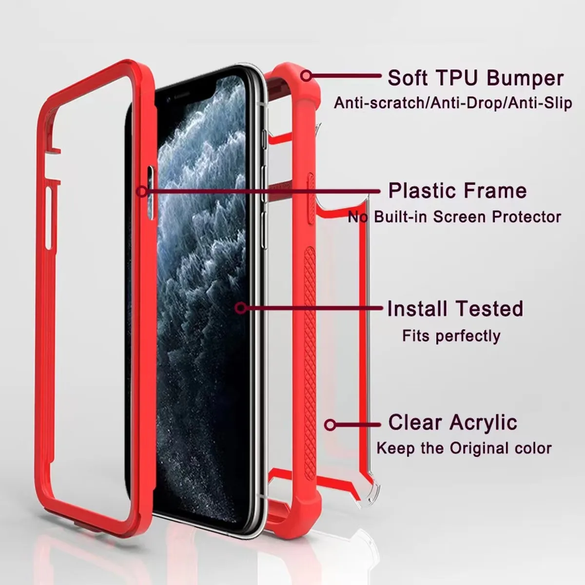 TPU Case for iPhone 11 12 13 14 15 16 Pro Max Rugged Hybrid Transparent Shockproof Armor Hard PC Frame Bumper Silicone Back Case