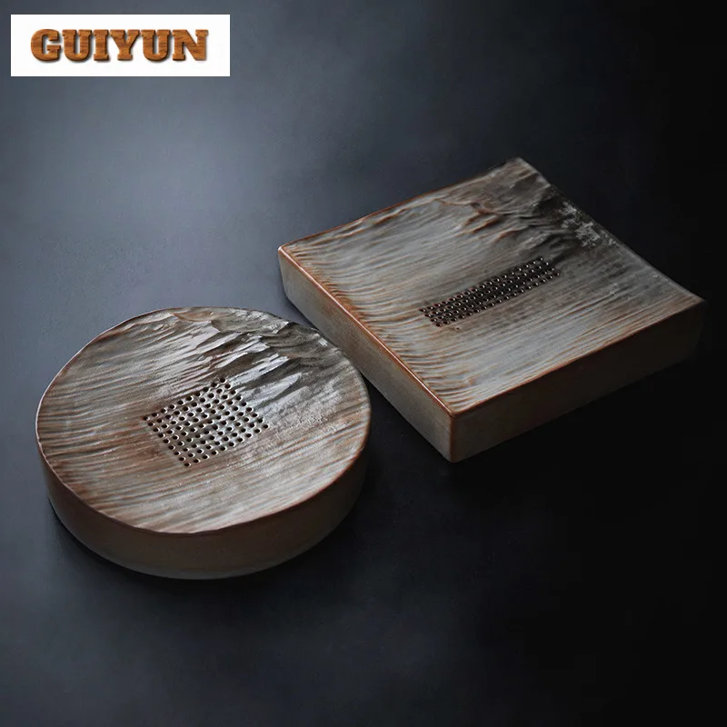 

Керамический держатель для чайника Kiln Fambe, фарфоровая основа для чайника с деревянным покрытием, стол для сухого заваривания воды, поднос для чая, китайская посуда для напитков, поделки