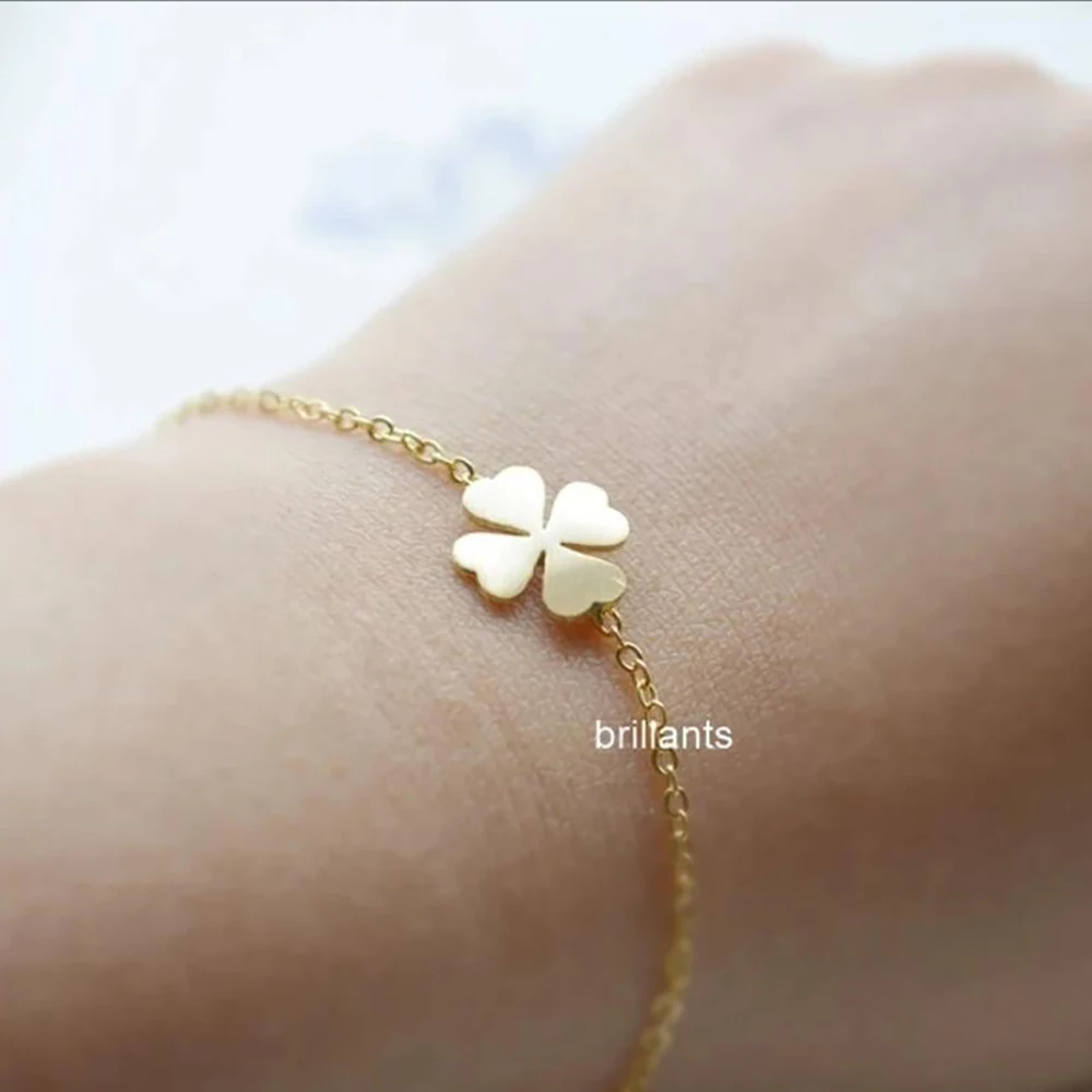 Four Leaf Grass Stainless Steel Bracelet Simple Style Bracelet Exquisite Gift for Girlfriend