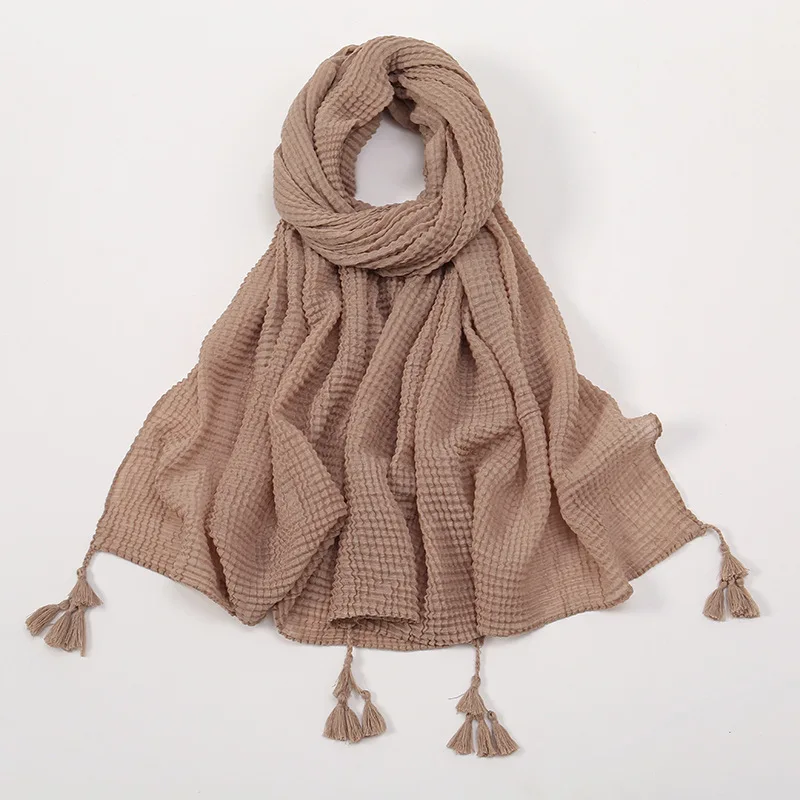 

Autumn Winter Women Plain Scarf Head Hijab Wrap Solid Full Cover-up Shawls Foulard Femme Headband Crinkle Muslim Hijab Store