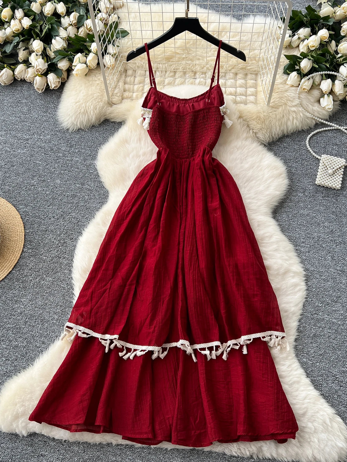 Damen Chic Fransen Hosenträger Schlankes Langes Kleid 2025, Sommer, unregelmäßig, rückenfrei, schlank, Boho, Strand, lässig, Party