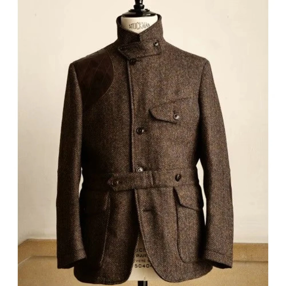 

Men Herringbone Suit Jacket Blazer Single Breasted Casual Fashion Slim Fit Comfortable Elegant Mens Jacket Business Office Wear