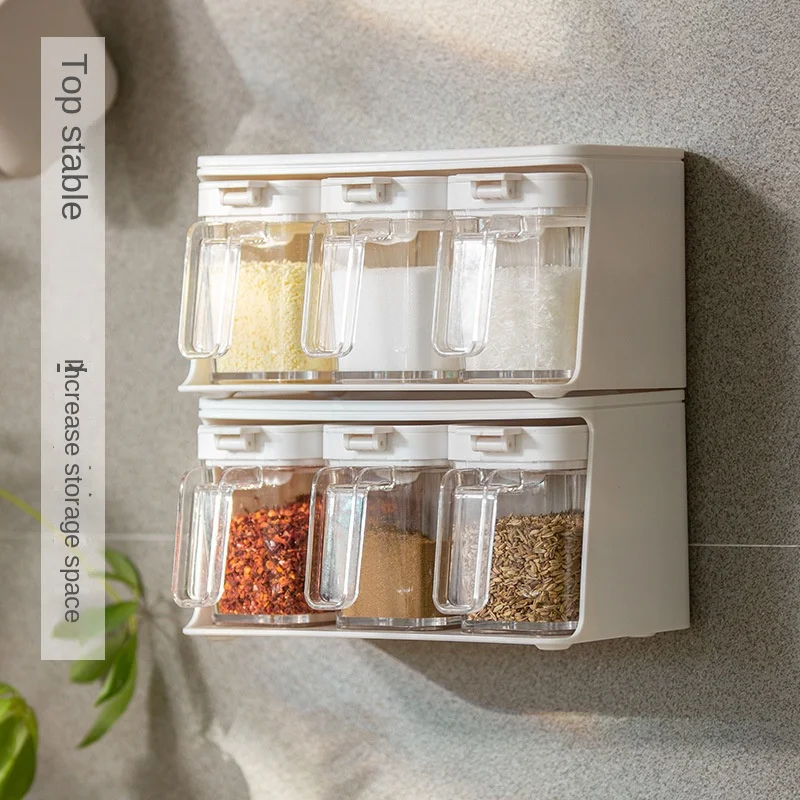 

Wall-mounted Household Seasoning Storage Box Combination Kitchen Set Seasoning Tank Supplies Spice Bottle Condiment Container