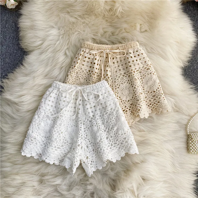 Women's Crochet Lace Shorts, Beach Shorts, Hook Hollow Out Shorts, Swimwear, Sport Shorts, Summer Holiday