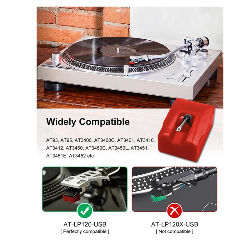 Record Player Needle Diamond ATN95E Replacement Stylus For AT-LP120-USB & Various AT-Model Turntables Durable Easy To Use Red
