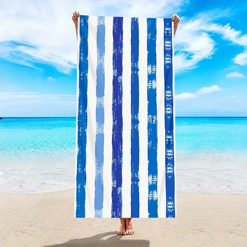 Beach Towel Blue And White Stripes Pattern Sun Protection Windproof Suitable For Swimming Pool Camping Travel Blanket