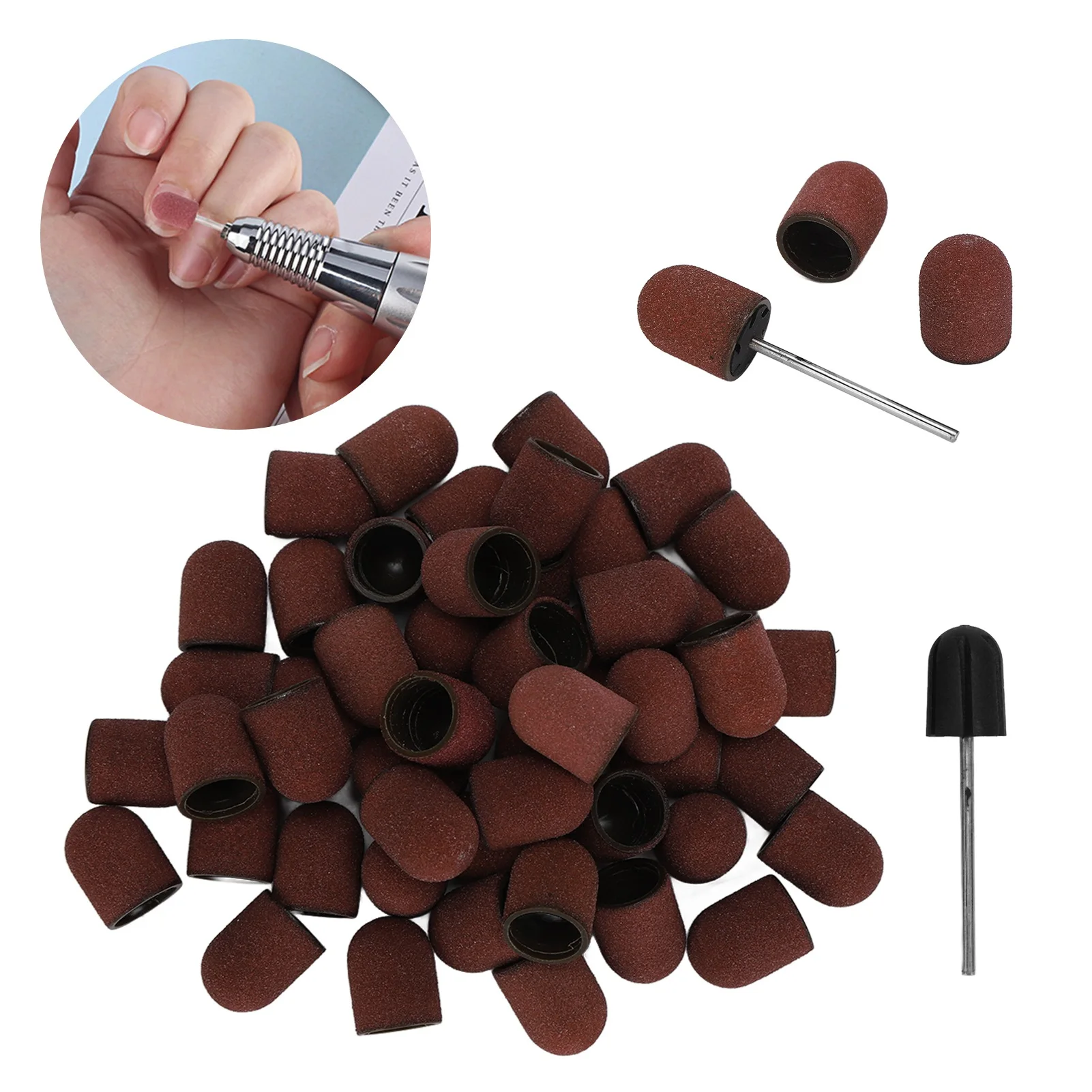 ZK40 120# Grit Nail Art Sanding Caps Manicure Polishing Grinding Bands Nail Drill Bits Set with Shaft