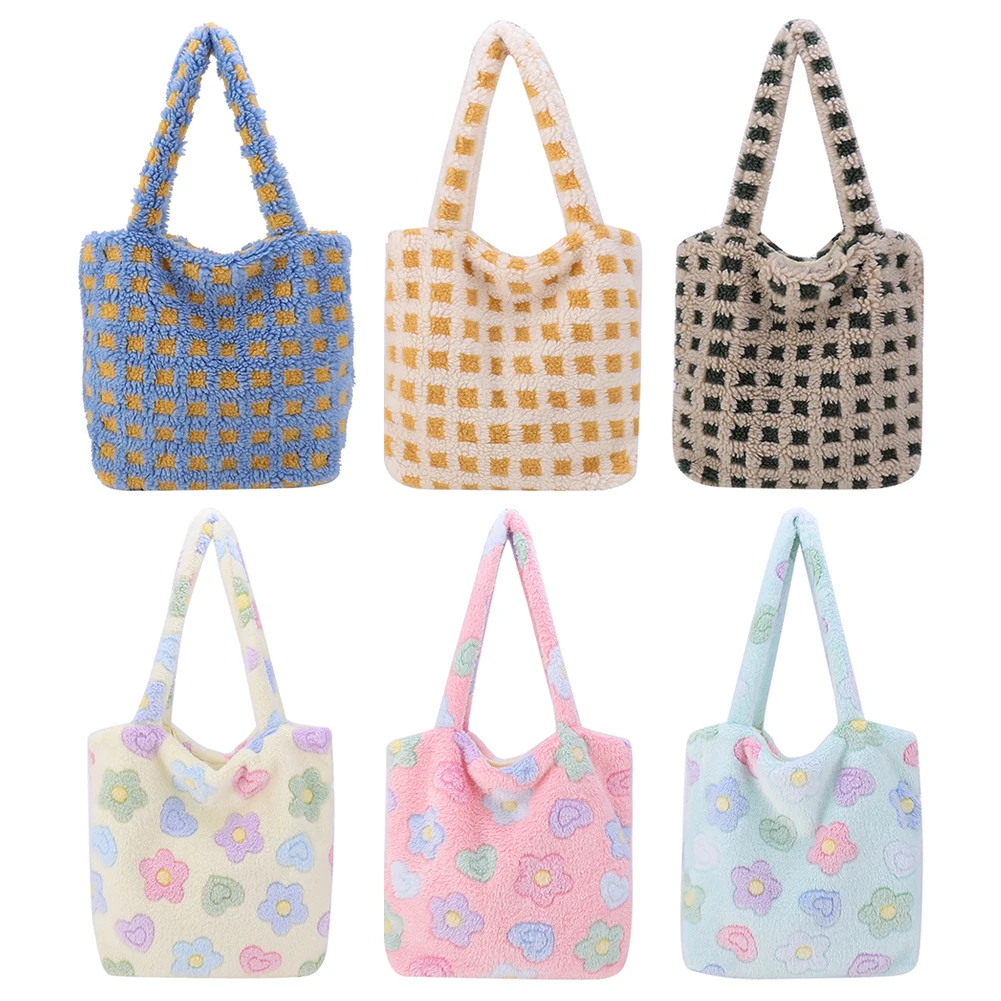 

Модная плюшевая сумка через плечо в клетку с цветочной ручкой, женская зимняя сумка-кошелек, сумки