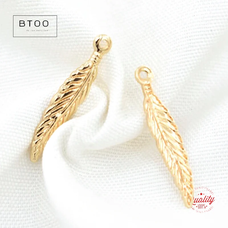 

14K Gold Filled Feather Charm Gold Leaf Pendant For Bracelet Necklace Earring DIY Jewelry Findings Jewelry Accessories