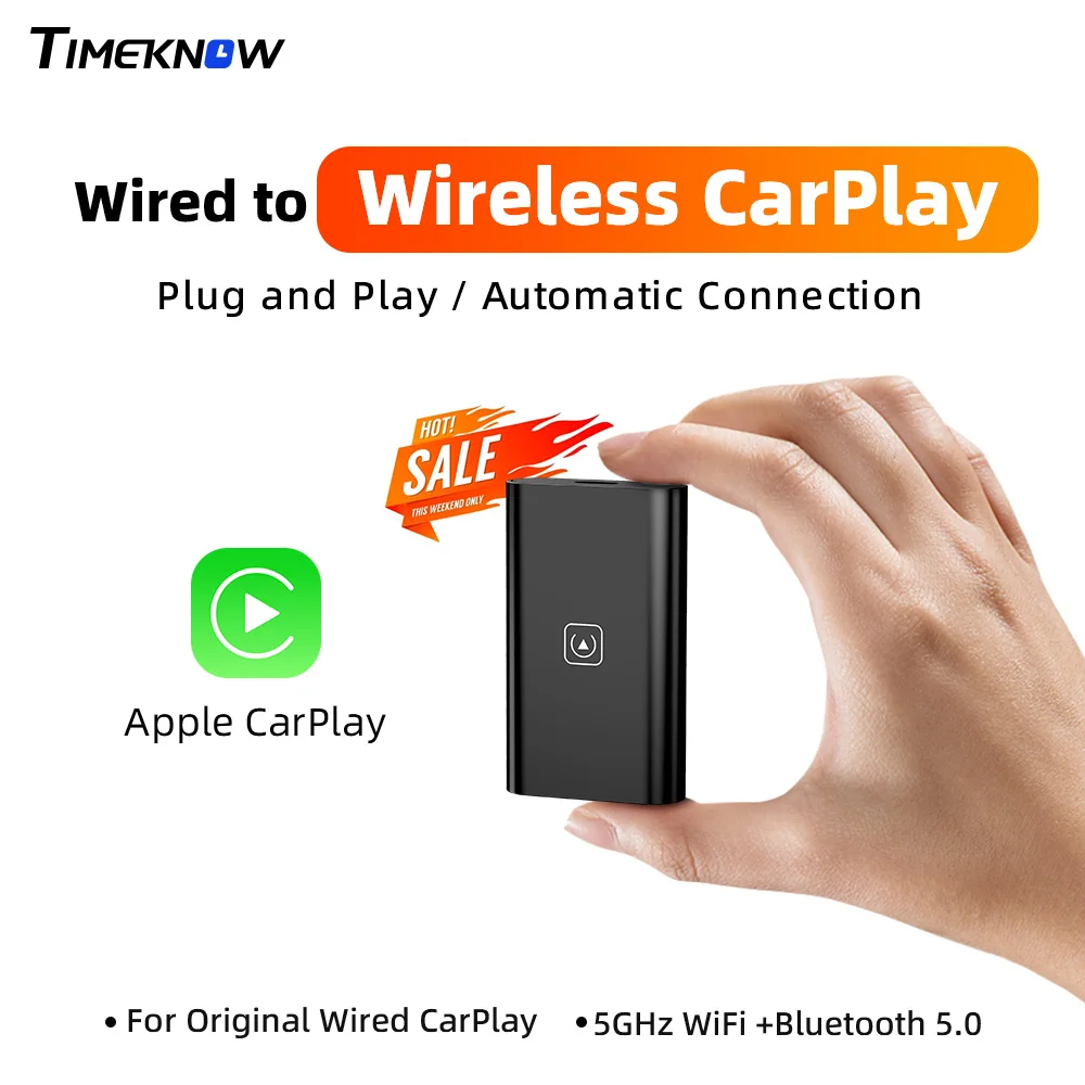 TIMEKNOW A1 Carplay Wireless Adapter for Toyota Mazda Nissan Camry Suzuki Subaru Citroen Audi Ford Wired to Wireless CarPlay