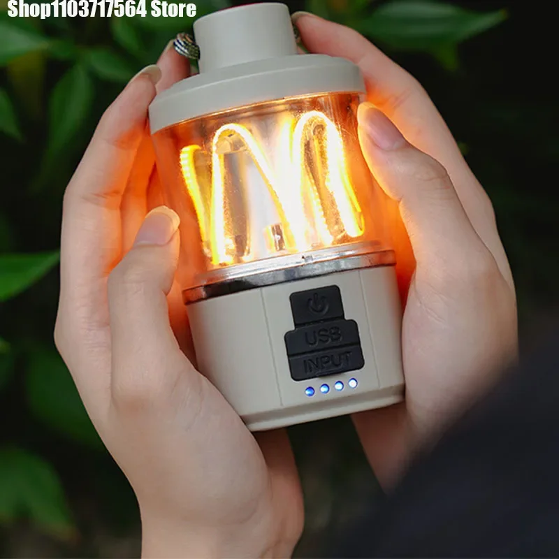 New Outdoor USB Rechargeable Camping Light Portable Camping Lanterns Hanging Tent Light Stepless Dimming with Solar Charging