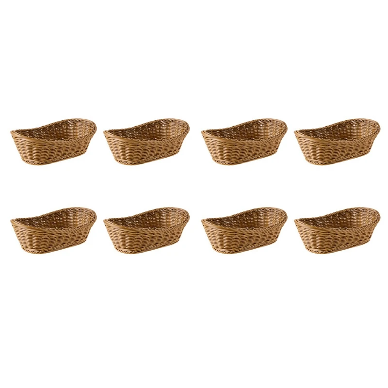 

8X Oval Wicker Woven Bread Basket, 10.2Inch Storage Basket For Food Fruit Cosmetic Storage Tabletop And Bathroom