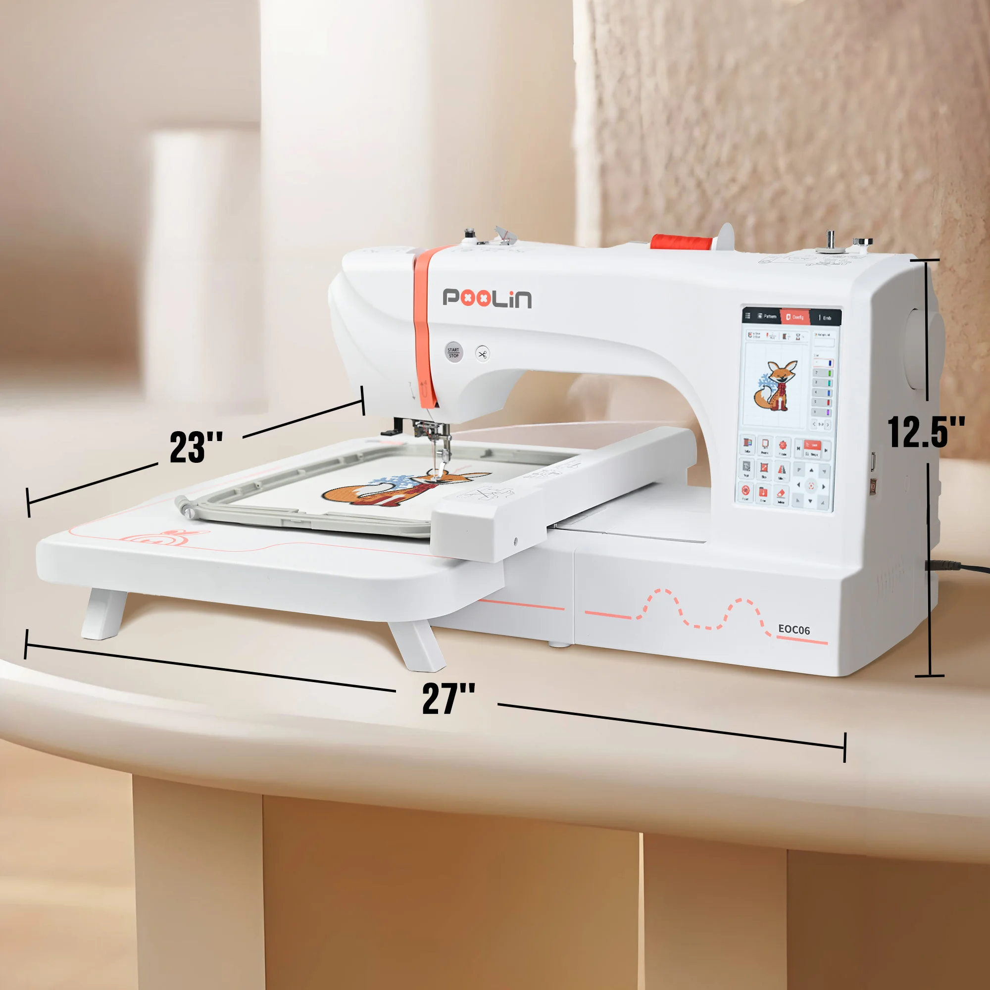 EOC06 PooLin China Hot Sale Color Touch Screen Home Easy To Use Computerized Small Household Embroidery Machine