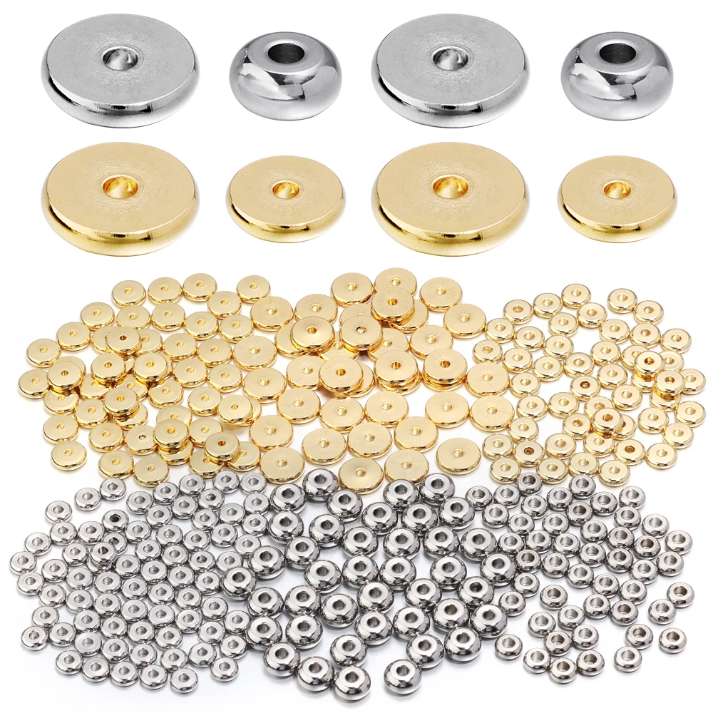 20-50pcs/lot Stainless Steel Flat Round Wheel Beads Metal Charm Loose Spacer Beads For DIY Jewelry Making Bracelet Necklace