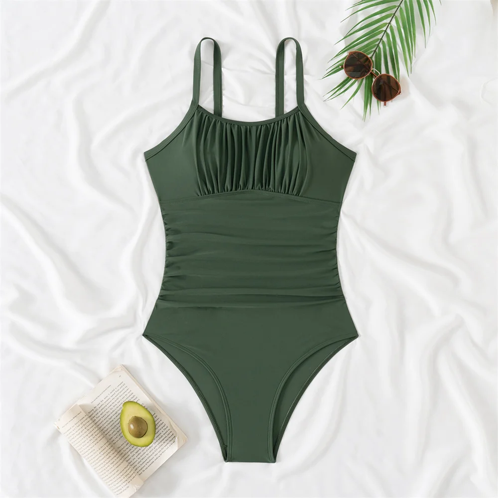 

Sexy Pleated Sling Bikini Adjust Straps Backless Swimsuit Wrinkle Push Up Set Women Swimwear Beach Bathing Suit Bikinis De Mujer