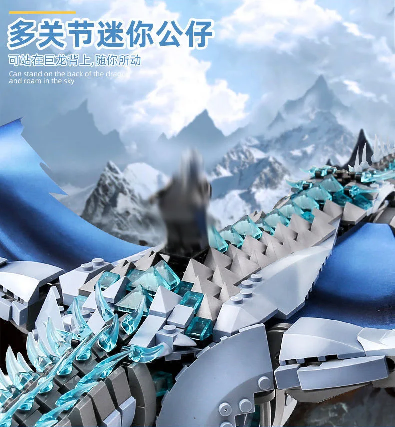 KOAEY Dragon Model Building Block With Base Holder, 1889 Pieces Game Of Thrones Western Myth Fire Dragon Toy, Compatible With Lego