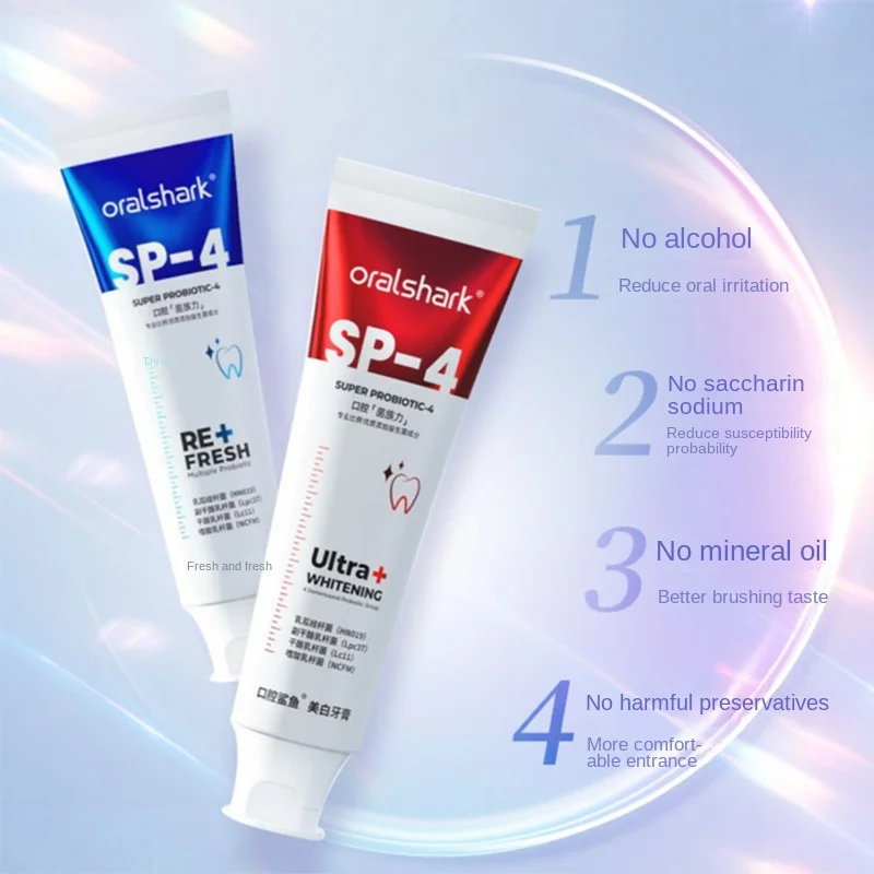 Oralshark SP4 OriginalTooth Whitening Toothpaste With Probiotics Fresh Breath Red Blue Purple Family Pack Gingival Protection zz