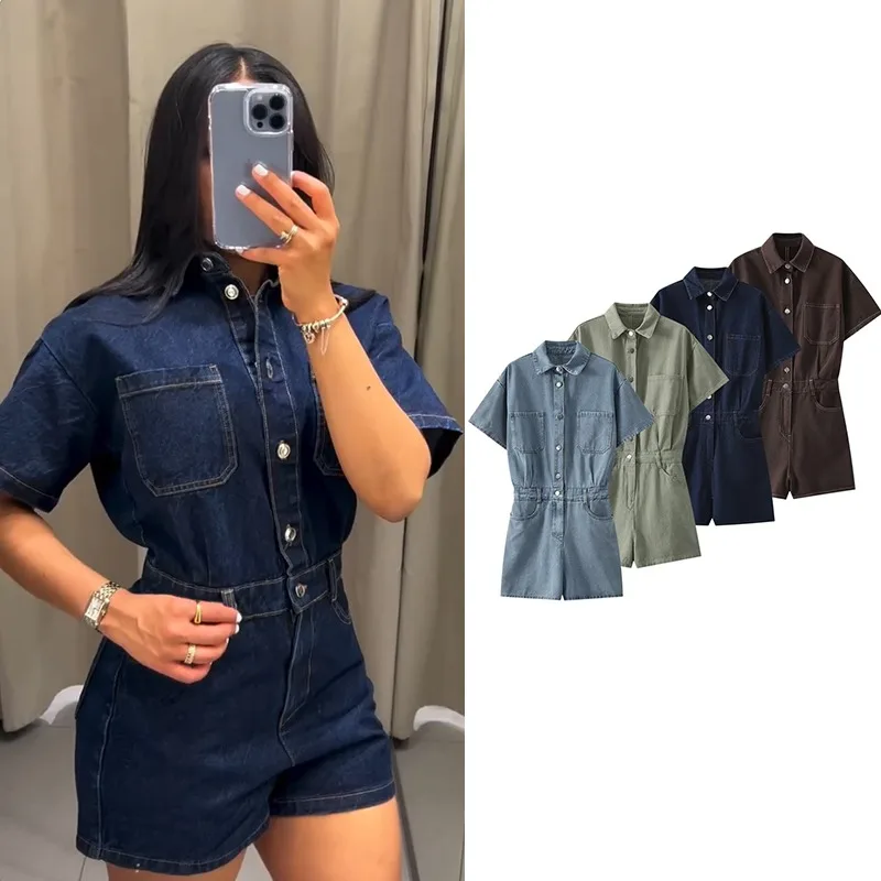 

TRAFZR Denim Romper One Pieces New in Full Number Cotton Black Summer Outfit Playsuit Shorts Woman's Arrivals 2025 Short Trend