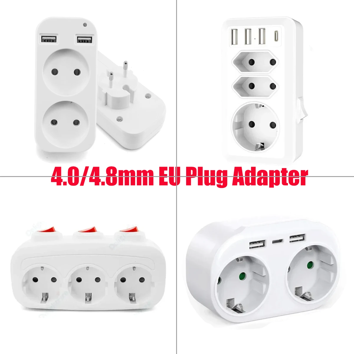 EU Plug Adapter 1 To 2 3 Way European Standard Extender Socket With 2 USB Port Power Strip Euro Wall Outlet AC Convert Adaptor