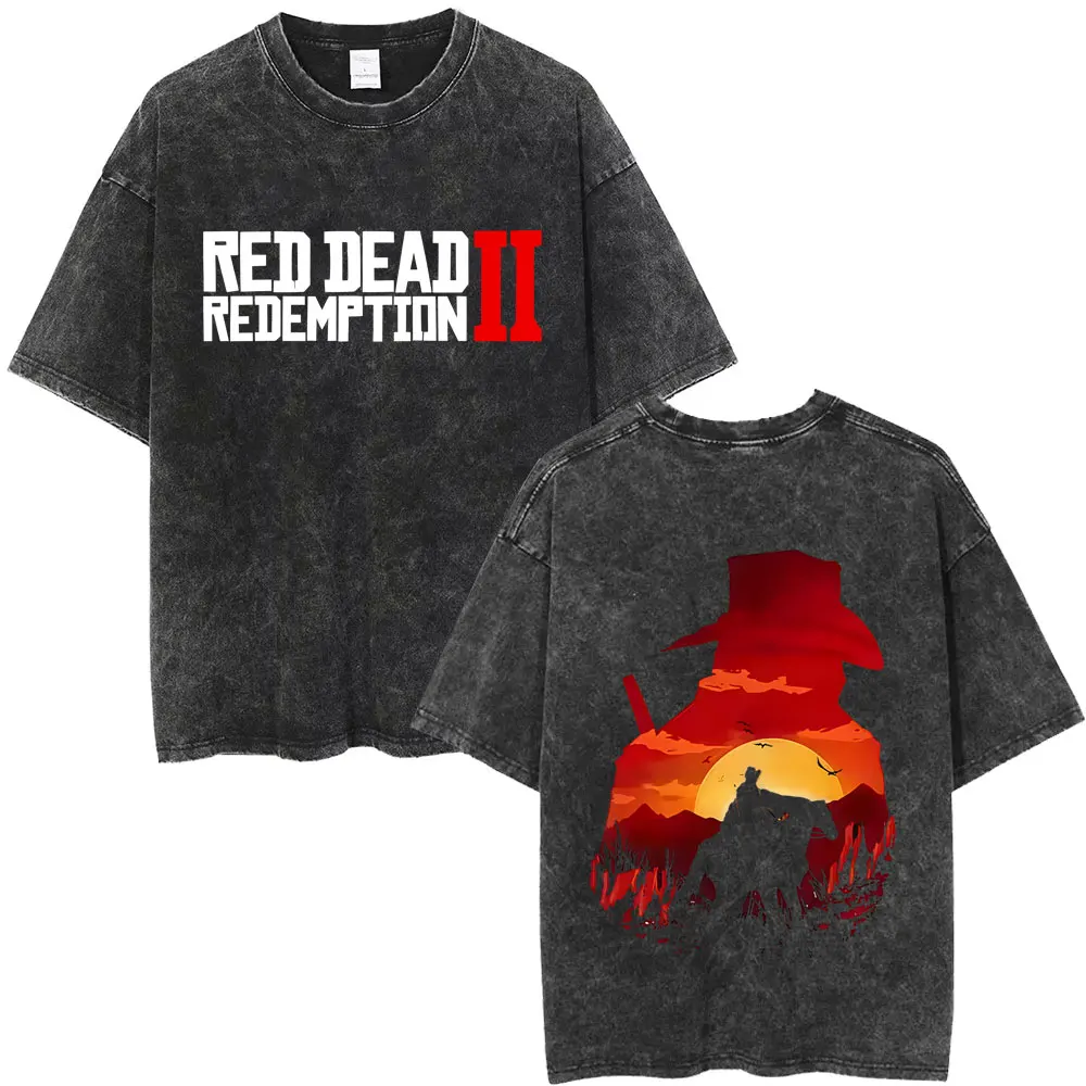 

Game Player Red Dead Redemption 2 Washed Vintage T-shirt Men Women Casual Retro Cotton T Shirts Male Oversized Short Sleeve Tops