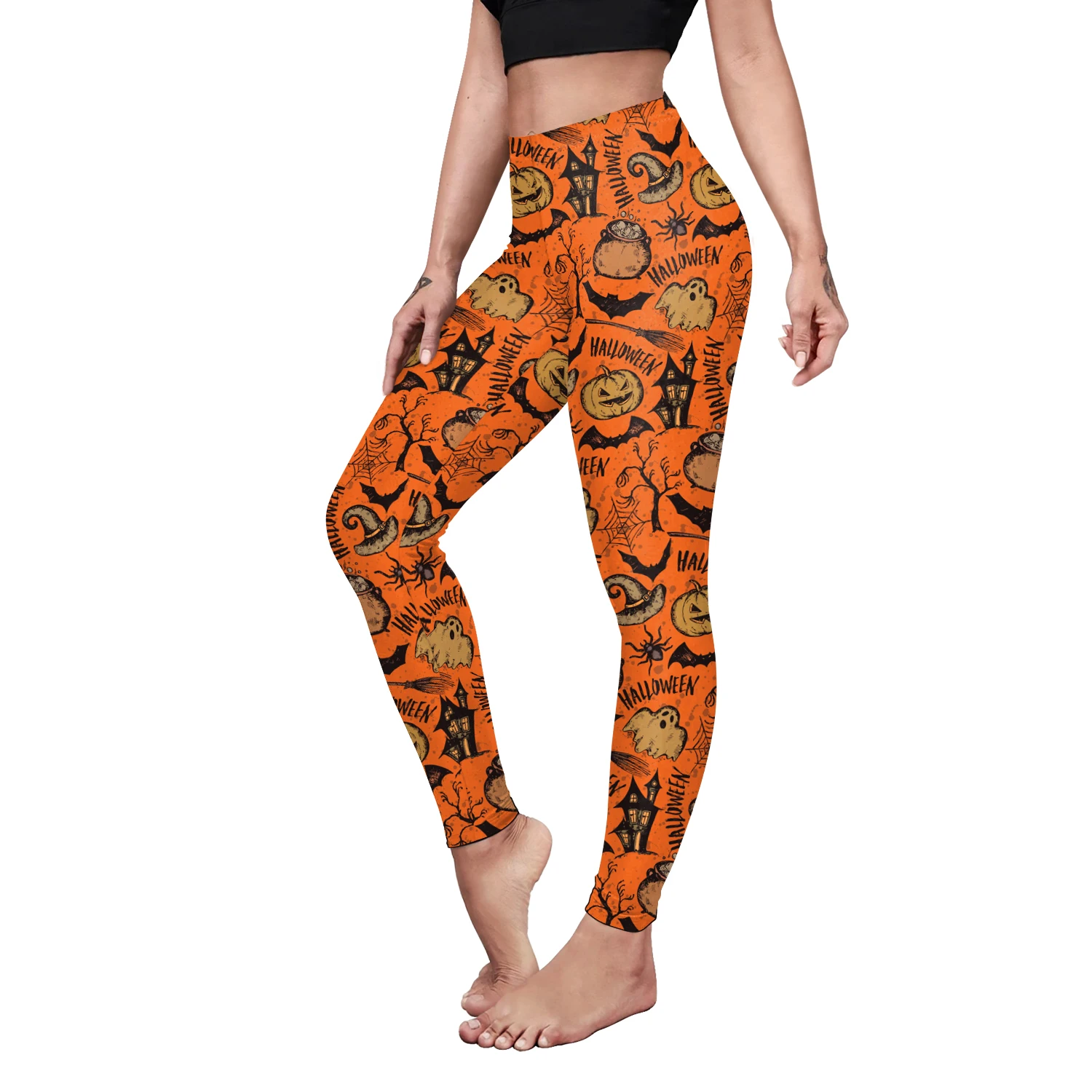 s-xl Elastic Pencil Pants Slim Long Sports Leggings Fitness Women Fitness Tights Girls High Waist Halloween pumpkin 2025 New