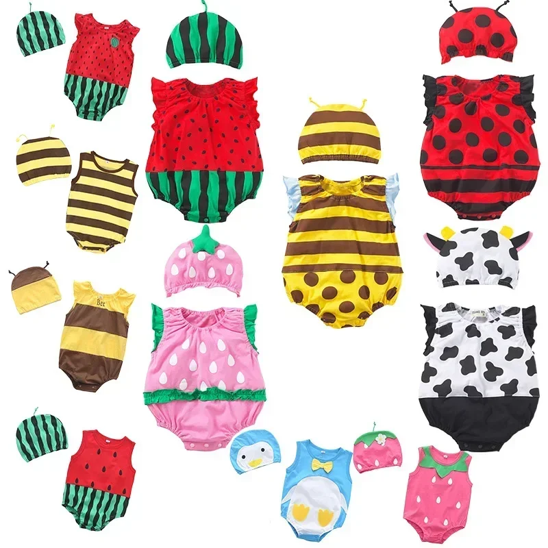 Thin summer baby triangle jumpsuit cotton cartoon animal insect suit jumpsuit for newborns  baby girl  baby girl clothes