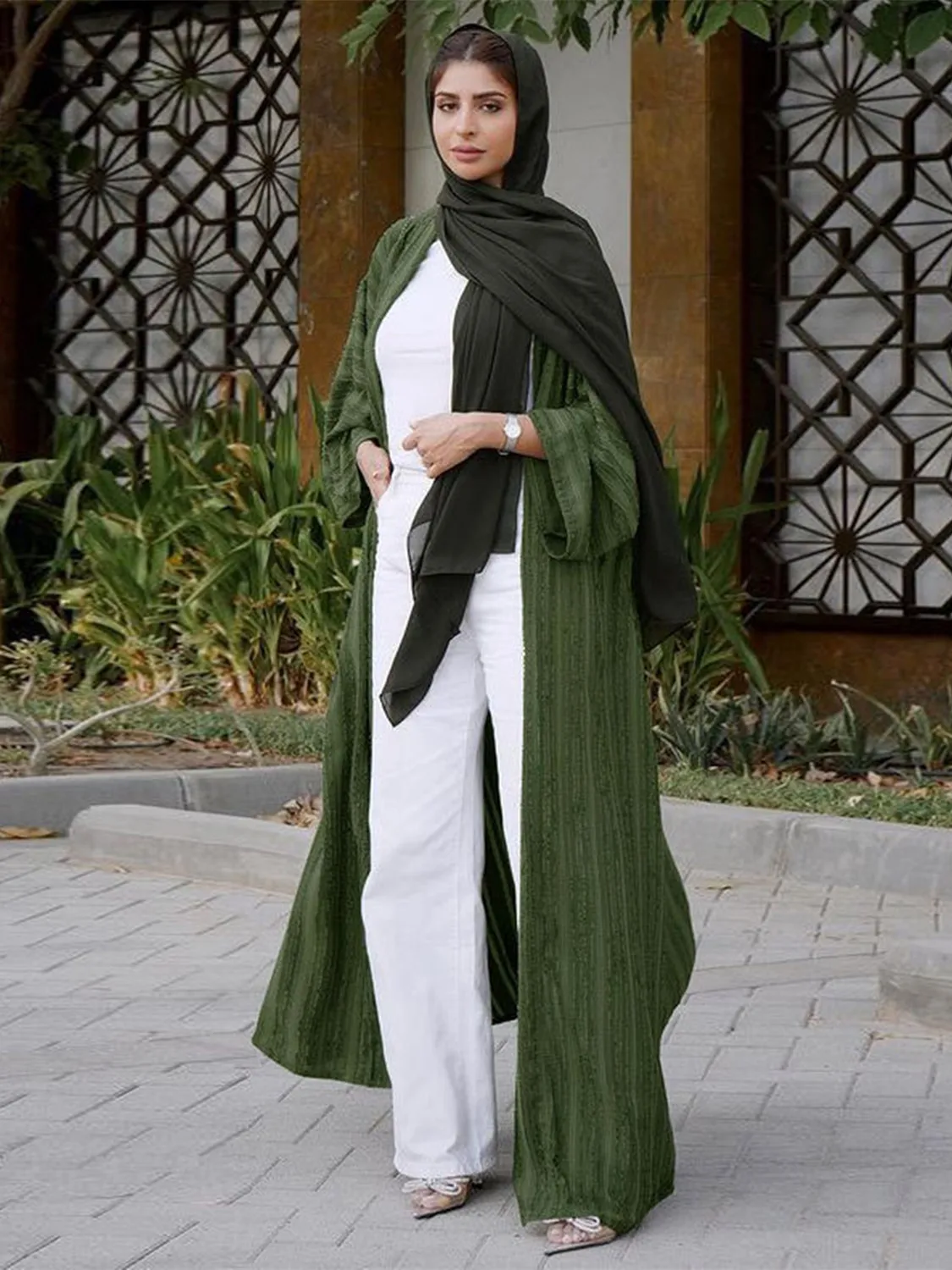 Abaya muçulmana com cinto WY709, vestido muçulmano de manga comprida Dubai, Djellaba Islã, quimono aberto, cores Ramadan, Eid