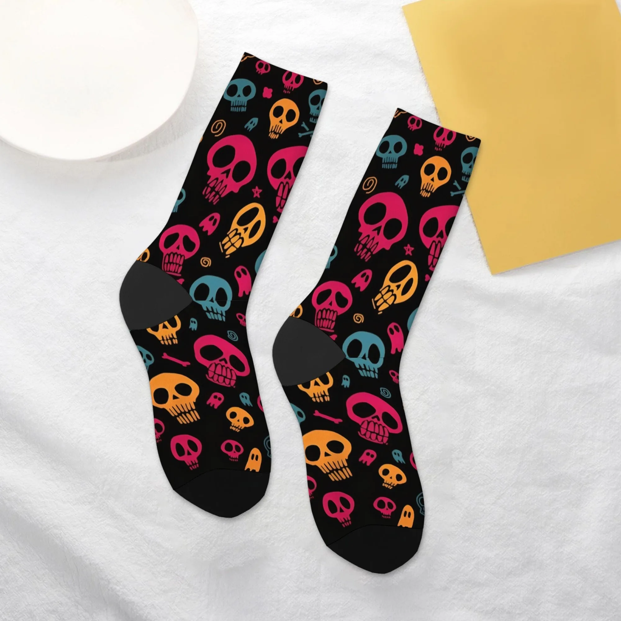 Colorful Skull Pattern Crew Socks Streetwear Unisex Anti - Slip Breathable Soft Comfortable Perfect for Party Crazy Gift