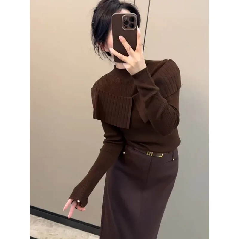 سترة صوفية أنيقة بنصف الياقة المدورة للنساء، سترة داخلية رفيعة وعصرية ومتعددة الاستخدامات #3