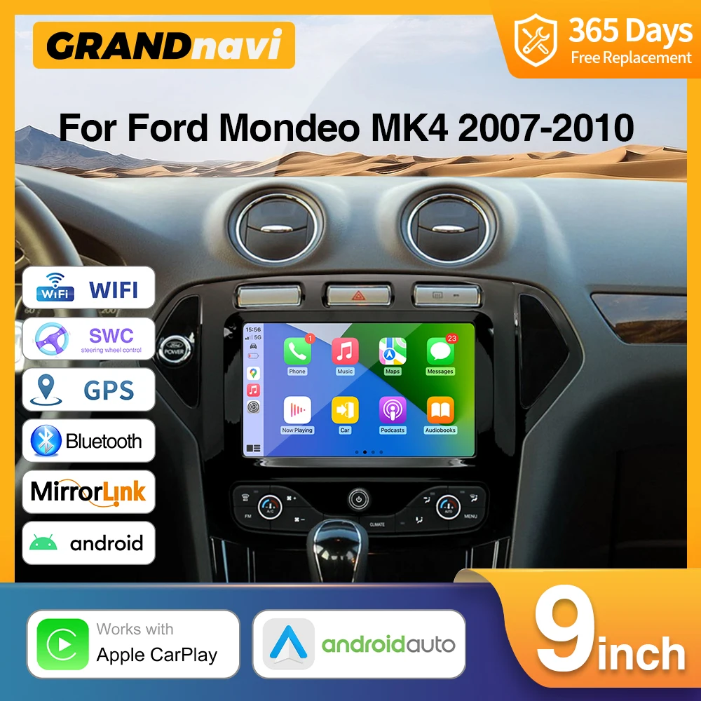 Grandnavi Android 11 Car Radio Stereo For Ford Mondeo MK4 2007-2010 Wireless Carplay Android Auto 9 Inch Touch screen GPS WIFI