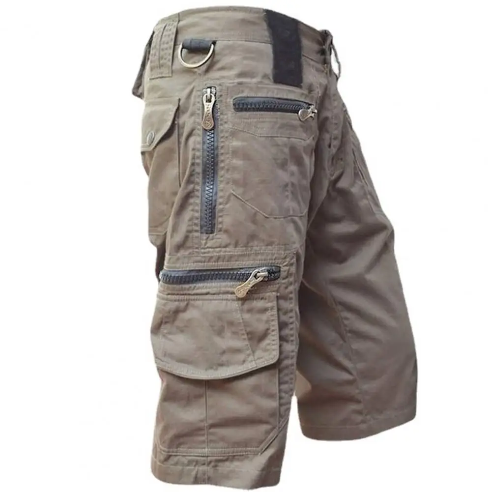 Trendy Beach Shorts Buttons Summer Cargo Shorts Zipper Pocket Mid Rise Pants
