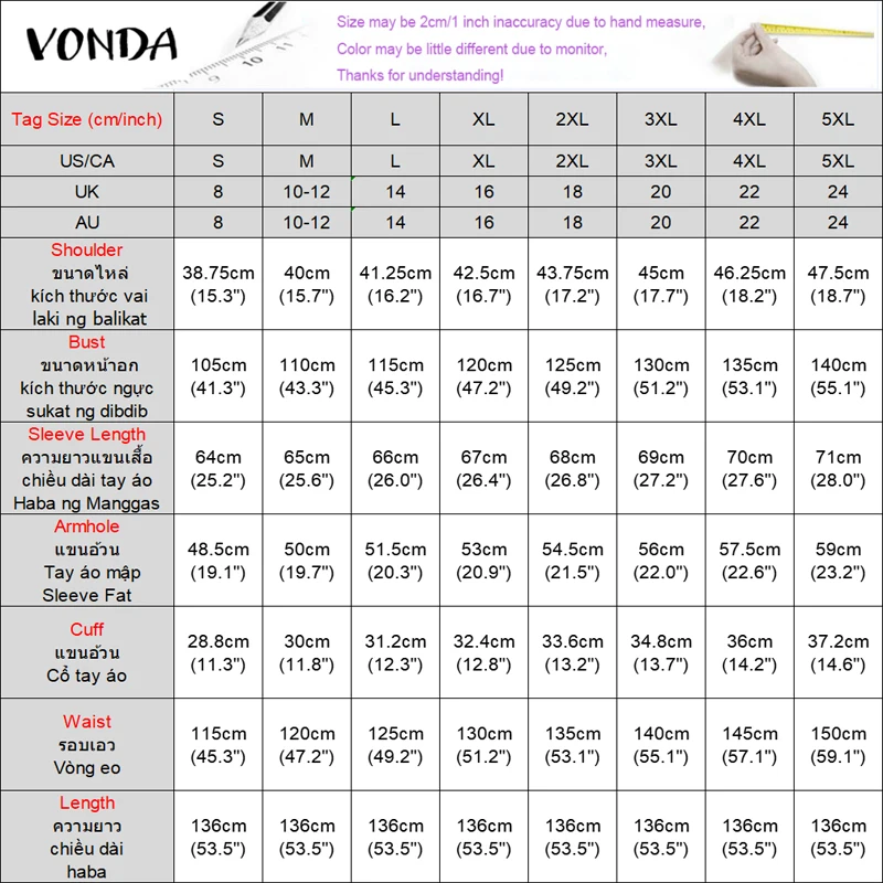 VONDA grande taille robes bohème impression longue Maxi Robe d'été femmes élégant col en v décontracté à manches longues Robe fête robes 5XL