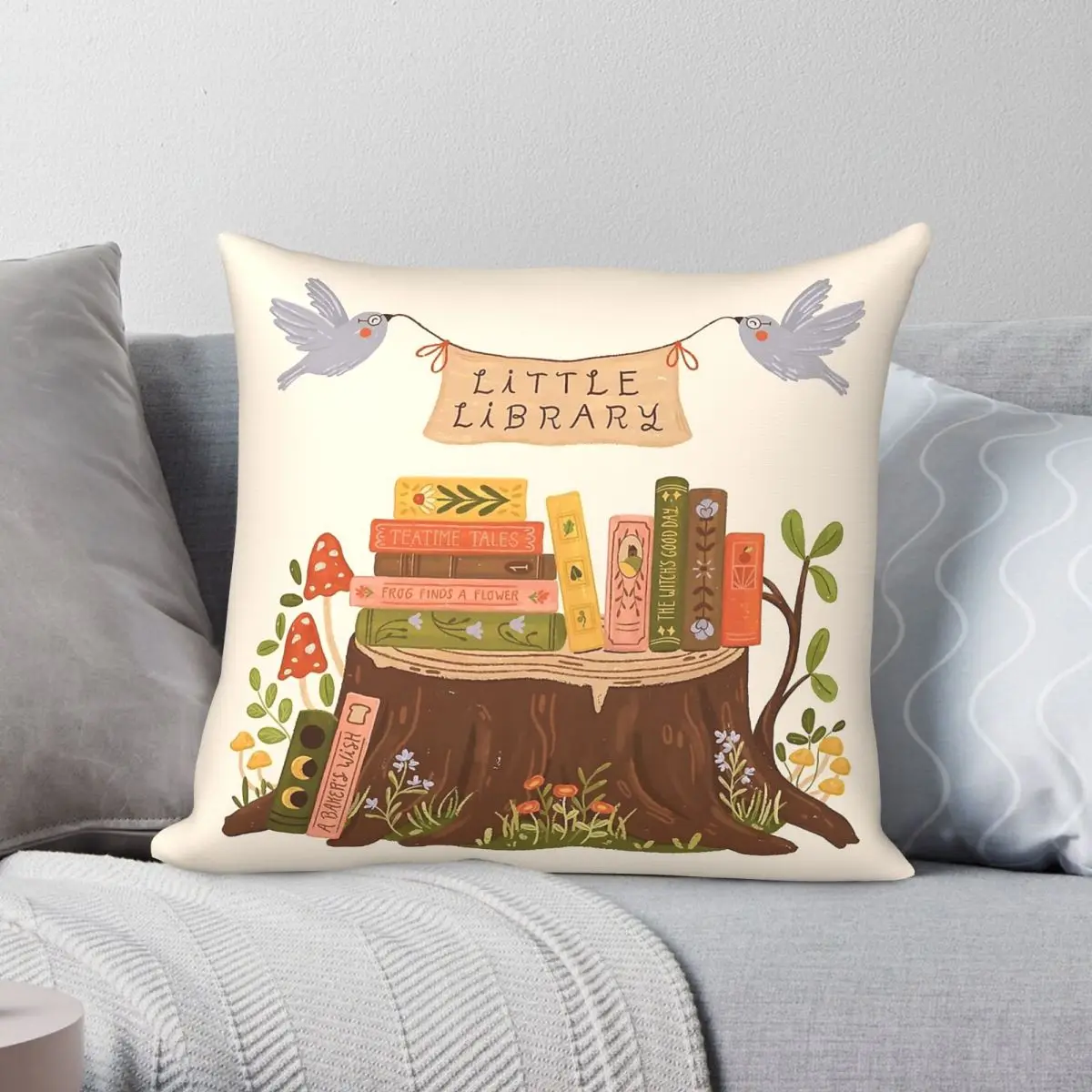 Little Library Books Square Pillowcase Polyester Linen Velvet Pattern Zip Decorative Pillow Case Sofa Seater Cushion Cover 18