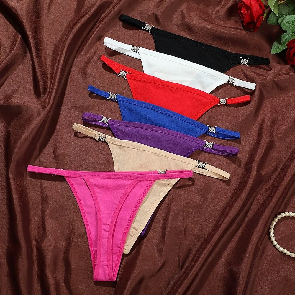 Fashion Cotton Crotch Rhinestone Thongs Low Waist Traceless Bikini Briefs Underpants Solid Color T-back Panties Underwear